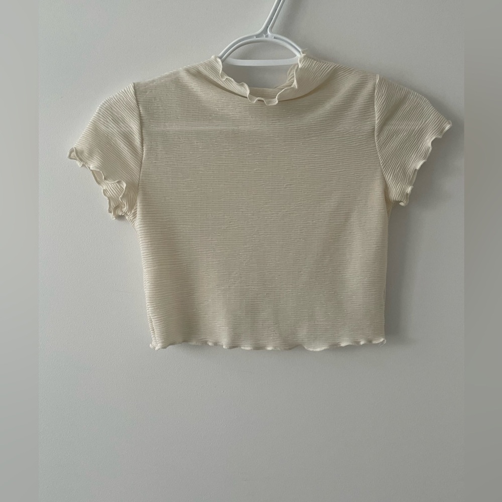 Fashion Nova Cream Mock Neck Sheer Crop Top - size S